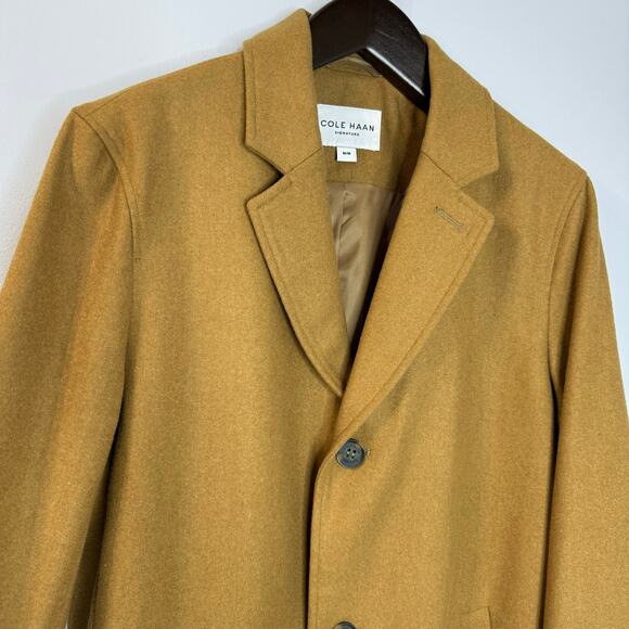 Cole Haan Notch Collar Button Front Wool-Blend Coat Preppy Camel Casual Men's M - Picture 3 of 16